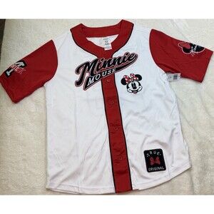 Disney Minnie Mouse Baseball Jersey Shirt Medium Red White Black Adult NWT